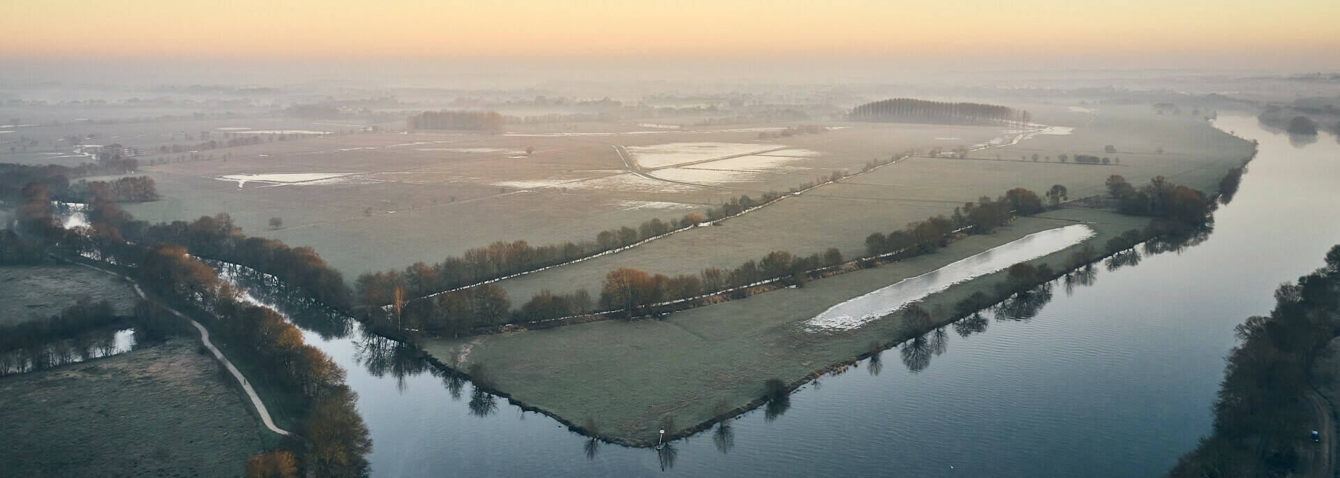 Aerial view of the partially flooded Saint-Aubin Island