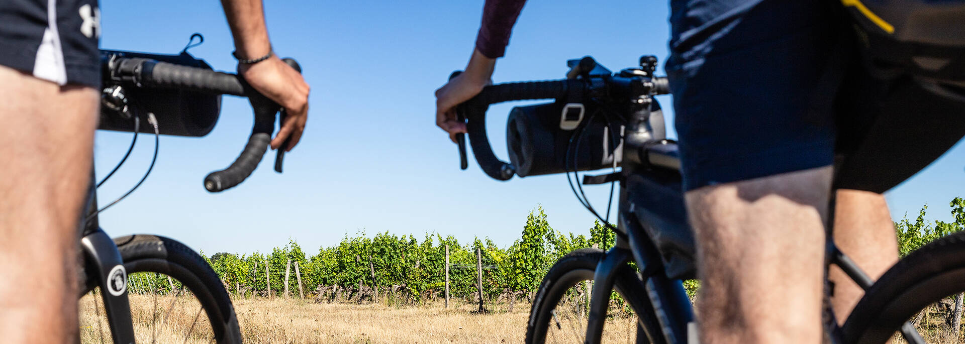 Deux cyclistes regardant les vignes depuis la route