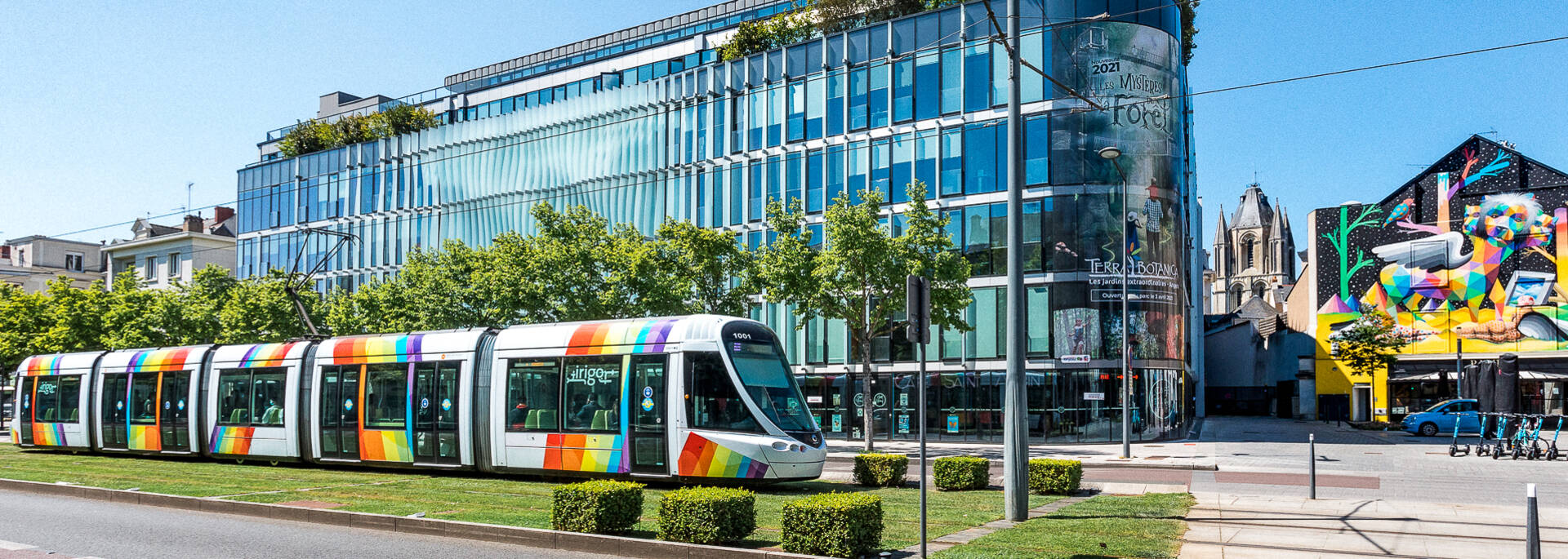 Tramway passing boulevard Foch in Angers