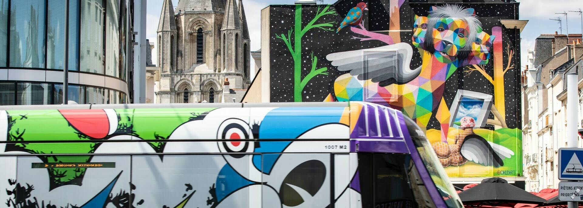 Angers tramway dressed in colors