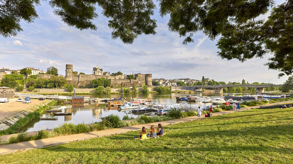 Wide shot of the cale de la Savatte and the port at the end of the day