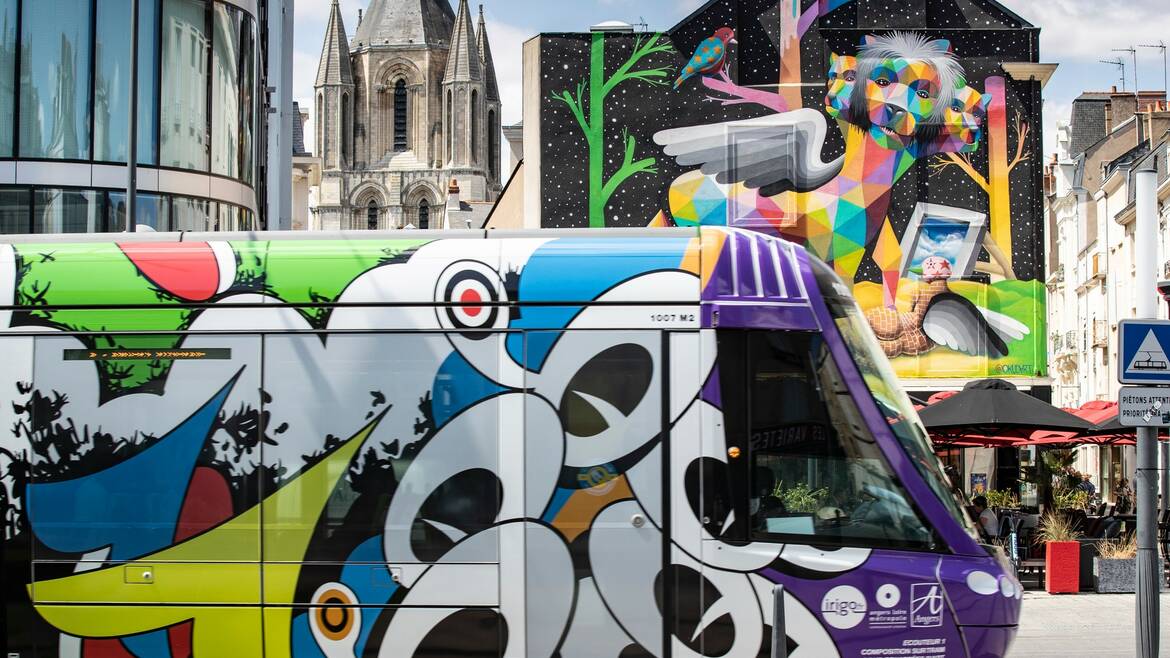 Angers tramway dressed in colors