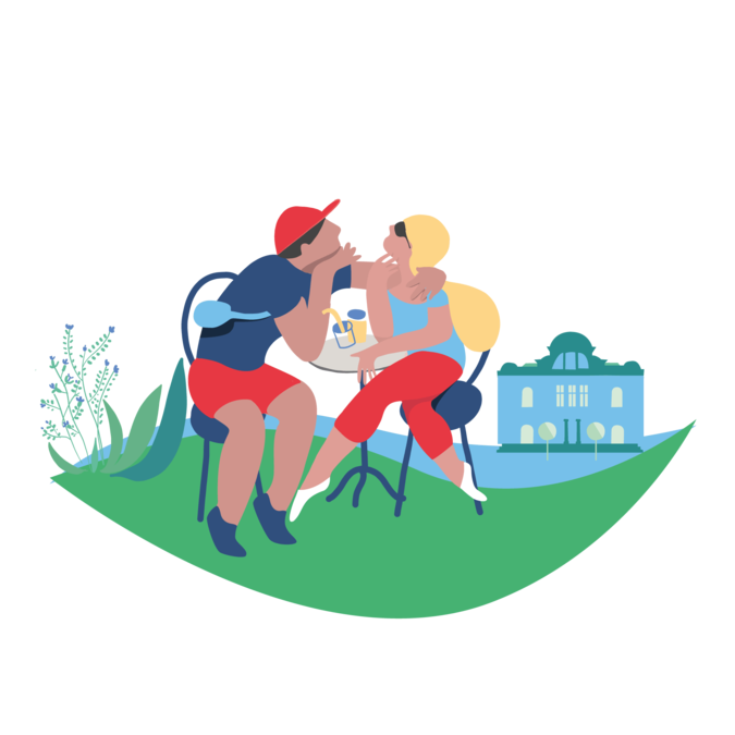 Illustration d'un couple en terrasse place du Ralliement