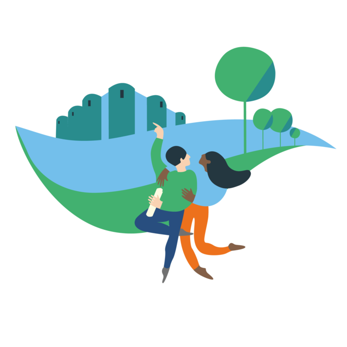 Illustration d'un couple devant le Château d'Angers