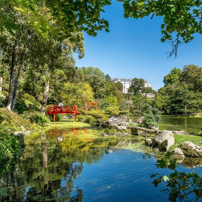 Wide shot on the lake of the Oriental Park of Maulévrier